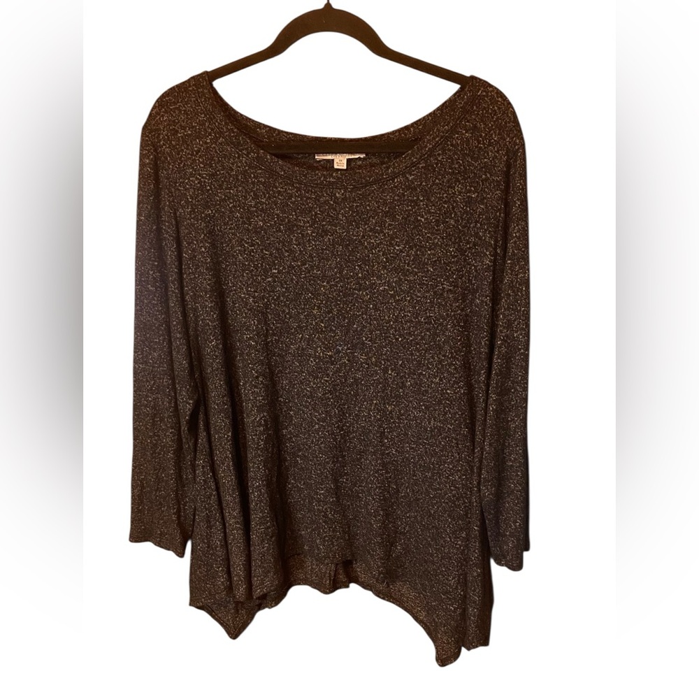Green Envelope Charcoal Gray Asymmetrical Long Sleeve Top 1X Casual